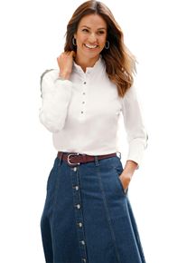 Damer L&aring;ng&auml;rmad topp med rynkad st&aring;krage gr&auml;ddvit Gr&ouml;&szlig;e 50