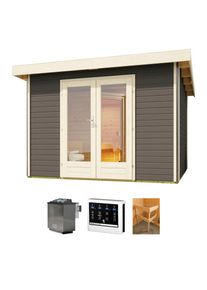 Konifera, Saunahaus &raquo;Maiko 1 SET A&laquo; Ofen 9 kW Bio externe Strg easy, terragrau, Bio-Ofen, terragrau