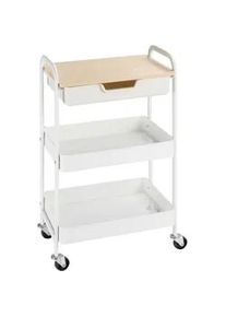 HOMCOM Rollwagen mit 3 Ebenen Servierwagen mit Griff Ablage Schublade 2 Regalen Weiß , Kunststoff , 1 Schubladen , 30.5x75.6x43.9 cm , Esszimmer, Servierwagen