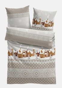 bonprix Ágyneműhuzat házakkal, barna, 1x 80/80 cm, 1x 135/200 cm