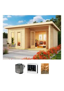 Konifera, Saunahaus &raquo;Maiko 5 SET B&laquo; Ofen 9 kW Bio externe Strg easy, natur, Bio-Ofen, natur