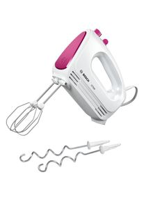 Bosch , Handmixer »CleverMixx MFQ2210P, Edelst. Rührbesen/Knethaken, 4 Stufen, weiß/pink« 375 W Turbotaste, ergonomischer Griff, Auswurftaste, Made...