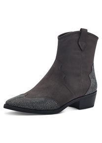 Marco Tozzi , Westernstiefelette , Blockabsatz, Cowboy Stiefelette, Boots, funkelnde Glitzersteinchen , dunkelgrau used , 37 , 37 , Trendige...