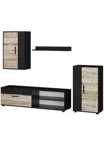 VICCO Wohnwand Berno Beige 4er Set , Beige, Anthrazit , Holzwerkstoff , Rechteckig , 140x38.7x35.2 cm , Wohnzimmer, Wohnwände