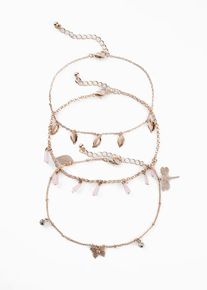 bonprix Bransoletki na nogę (3 części), złoty, 0