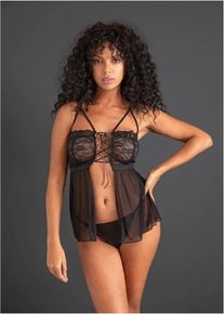 bonprix Koszulka babydoll + stringi (2 części), czarny, 36/38