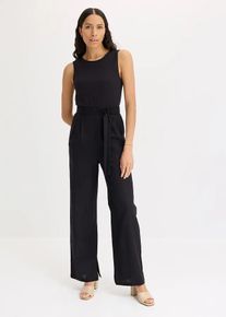 bonprix Kombinezon z mieszanki dżerseju z lnem, czarny, 42