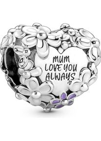 Pandora, Kettenanhänger, Charm Mum Daisy Herz, (Silber 925, Emaille)