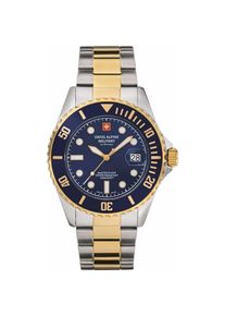 Swiss Alpine Military, Armbanduhr, 7053.1145 Taucheruhr 42mm 10ATM, Silber, Gold, (Taucheruhr, Lünette drehbar links)