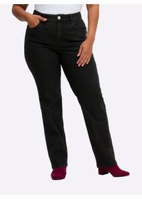 sheego Damen Gerade Jeans mit Blüten-Stickerei seitlich in black denim ,Größe 40, Witt, 99% Baumwolle, 1% Elasthan