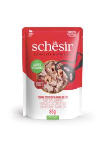 6x85g Thon avec crevettes Schesir Complete Nutrition en gelée nourriture humide pour chat