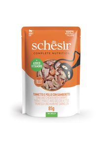 6x85g Thon et poulet avec crevettes Schesir Complete Nutrition en gel&eacute;e Nourriture humide pour chats
