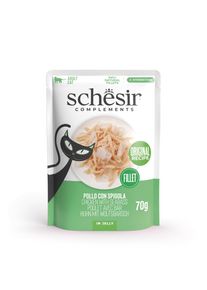 6x70g Poulet avec loup de mer Schesir Complements en gel&eacute;e nourriture humide pour chats