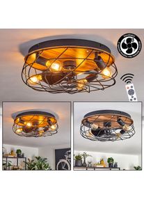 hofstein Tourais ceiling light, Ceiling fan light LED Wood like finish, black, 4-light sources, Remote control