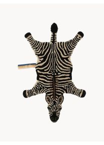 Doing Goods Ręcznie tuftowany dywan z wełny z długim włosiem Stripey Zebra Biały S 100 x D 70 cm