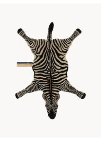 Doing Goods Ręcznie tuftowany dywan z wełny z długim włosiem Stripey Zebra Biały 155 x 110 cm