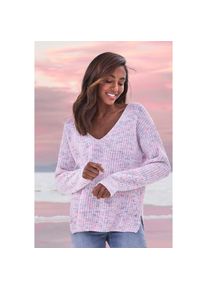 Buffalo , V-Ausschnitt-Pullover, aus weichem Chenille, Strickpullover, kuschelig weich, Pastell , rosa-blau , 36/38