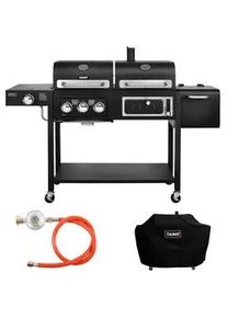 Taino Gasgrill und Smoker Hero DUO Set inkl. Abdeckhaube und Gasdruckregler , Schwarz , Metall , 164x118x60 cm , Grills, Gasgriller
