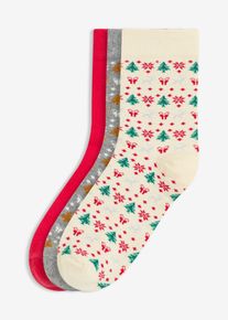 Calzini natalizi con cotone biologico (pacco da 3), Bianco, Taglia 43-46, bonprix