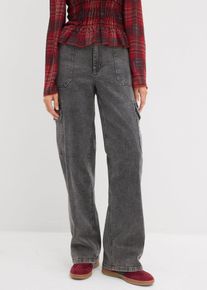 bonprix Spodnie boj&oacute;wki, high waist, szary, 34