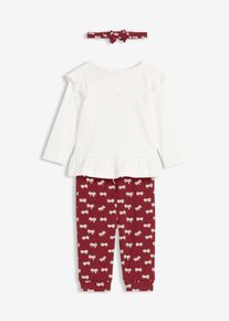 bonprix Bluzka z długim rękawem, legginsy i opaska na czoło z czystej bawełny organicznej (komplet 3-cz.), czerwony, 80/86