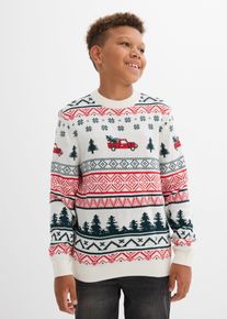 bonprix Cienki sweter z motywem bożonarodzeniowym, biały, 140/146