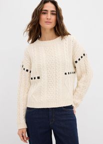 bonprix Gruby sweter ze wzorem w warkocze, beżowy, 48/50