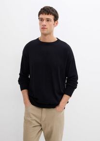 bonprix Sweter z okrągłym dekoltem, loose fit, z bawełną, czarny, 52/54 (L)