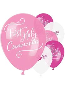 6 ballons de première communion en latex rose 28cm