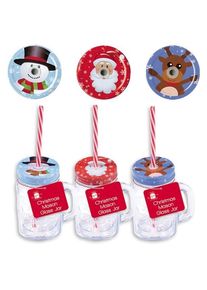 1 verre de Noël avec couvercle et paille