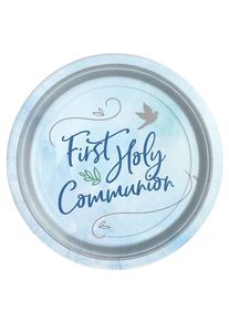 8 assiettes en papier de communion bleu 23cm