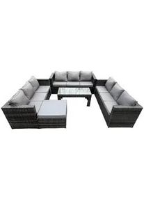 Fimous Garten Sofa SET Polyrattan 10-Sitzer , Metall, Kunststoff, Glas , Füllung: Schaumstoff,Schaumstoff , rechteckig , Gartenmöbel, Gartengarnituren, Gartenmöbel-Sets