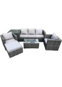 Fimous Gartensofa SET Polyrattan Dunkelgrau 6-Sitzer , Metall , Gartenmöbel, Gartengarnituren, Gartenmöbel-Sets