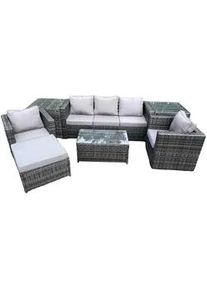 Fimous Gartensofa SET Polyrattan Dunkelgrau 6-Sitzer , Metall , Gartenmöbel, Gartengarnituren, Gartenmöbel-Sets