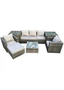 Fimous Gartenset mit Beistelltisch Polyrattan 6-Sitzer , Dunkelgrau , Metall , Gartenmöbel, Gartengarnituren, Gartenmöbel-Sets