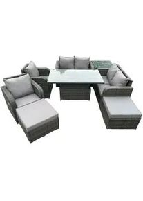Fimous Gartensofa SET Polyrattan Dunkelgrau 8-Sitzer , Metall , Füllung: Schaumstoff,Schaumstoff , rechteckig , Gartenmöbel, Gartengarnituren, Gartenmöbel-Sets