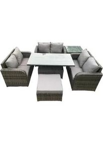 Fimous Gartensofa SET Polyrattan Dunkelgrau 7-Sitzer , Metall , Gartenmöbel, Gartengarnituren, Gartenmöbel-Sets