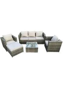 Fimous Gartentischgruppe Polyrattan 6-Sitzer , Dunkelgrau , Metall , Gartenmöbel, Gartengarnituren, Gartenmöbel-Sets