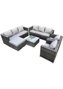 Fimous Gartentischgruppe Polyrattan 9-Sitzer , Dunkelgrau , Metall , Gartenmöbel, Gartengarnituren, Gartenmöbel-Sets