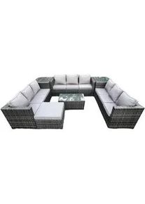 Fimous Gartenset mit Beistelltisch Polyrattan 10-Sitzer , Dunkelgrau , Metall , Gartenmöbel, Gartengarnituren, Gartenmöbel-Sets