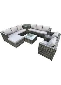 Fimous Gartentischgruppe Polyrattan 9-Sitzer , Dunkelgrau , Metall , Gartenmöbel, Gartengarnituren, Gartenmöbel-Sets