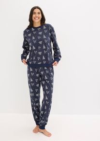 Pyjamas i 100% bomull med glitrende trykk, bl&aring;, st&oslash;rrelse 36/38 (S), bonprix