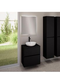 evineo ineo5 evo Meuble bas l: 60 cm, 2 tiroirs, vasque ineo3 Ø 37 cm blanche, avec miroir éclairé ineo,, BE0931WH+BE0956BM+BE0962BM+BEA009MI,