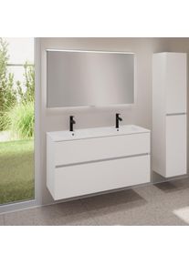 evineo ineo5 evo Meuble bas l: 120 cm, 2 tiroirs, plan vasque double slim blanc, avec miroir éclairé ineo,, BE0837WH+BE0959WM+BEA012MI,