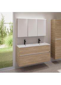 evineo ineo5 evo Meuble bas l: 120 cm, 2 tiroirs, plan vasque double slim blanc, avec armoire de toilette ineo,, BE0837WH+BE0959OA+BEA004MI,