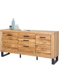 Home Affaire Kommode 1 Stk. tlg. Industriestil, Teilmassiv Eiche, schwarze Elemente, Modern, Größe B/H/T: 158,5 cm x 140 cm x 40 cm