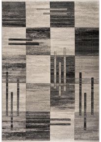 my home Teppich »Beliz« rechteckig 9 mm Höhe mit Konturenschnitt, Kurzflor, 3D-Design, mit Fransen, Wohnzimmer in grau