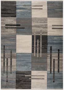 my home Teppich »Beliz« rechteckig 9 mm Höhe mit Konturenschnitt, Kurzflor, 3D-Design, mit Fransen, Wohnzimmer in blau