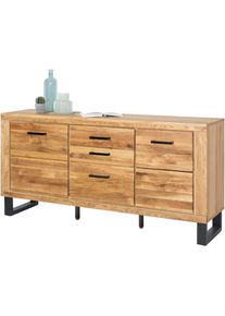 Home Affaire , Kommode 1 Stk. tlg. Industriestil, Teilmassiv Eiche, schwarze Elemente, Modern , braun