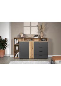 Inosign , Lowboard »Estepona« 1 Stk. tlg. TV Kommode mit 2 Türen & 4 Schubladen Vollauszug (B/T/H) 168/38/101 cm , Evoke Eiche/Anthrazit